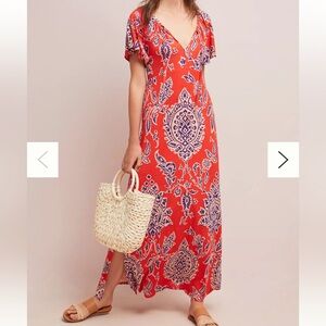 Anthropologie Akemi Kin Correia Maxi Dress Womens Small Orange Short Sleeve